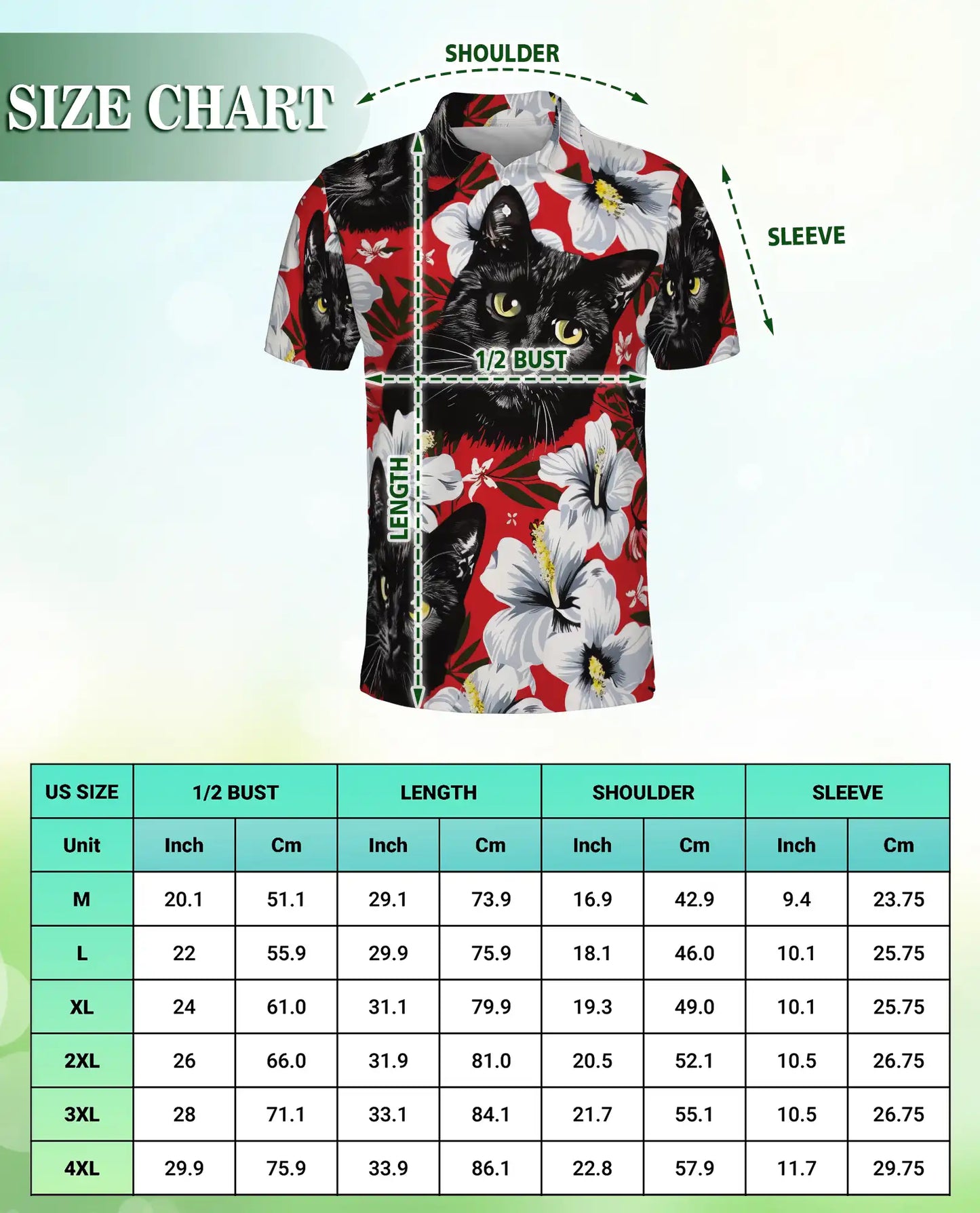 Black Cat Polo Shirt – Red Hibiscus Tropical Floral 3D Print | Azhobbyshop