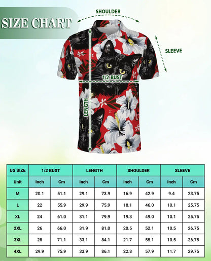 Black Cat Polo Shirt – Red Hibiscus Tropical Floral 3D Print | Azhobbyshop