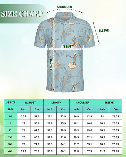 Dancing Skeleton Polo Shirt for Men – Vintage Ballet Gothic Style | Azhobbyshop