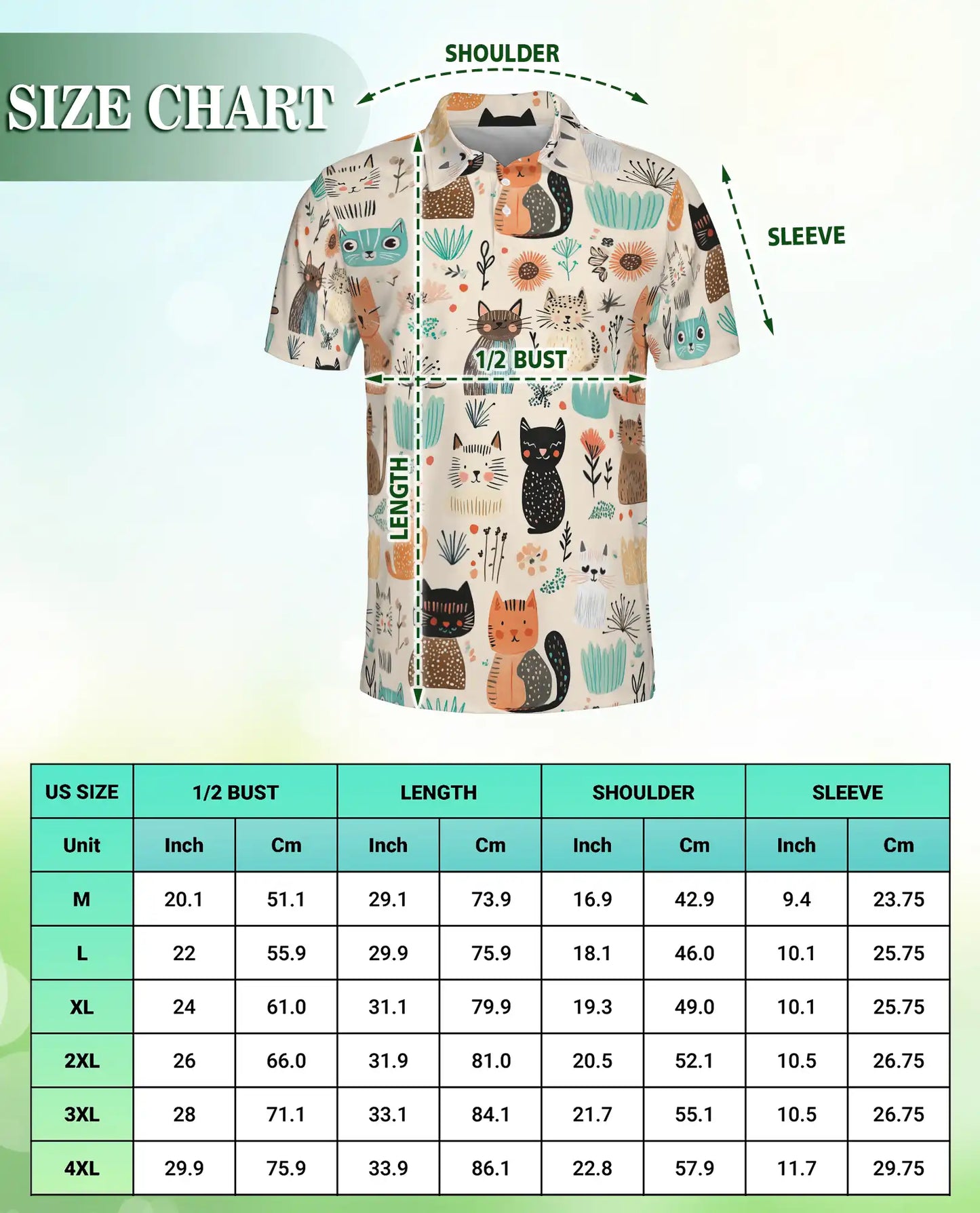 Cute Cartoon Cat Polo Shirt – Fun Cat Pattern All Over Print | Azhobbyshop