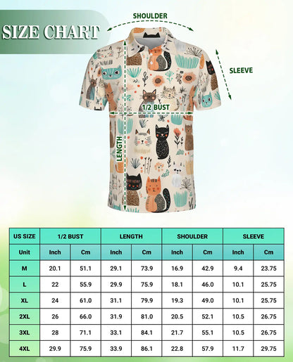 Cute Cartoon Cat Polo Shirt – Fun Cat Pattern All Over Print | Azhobbyshop