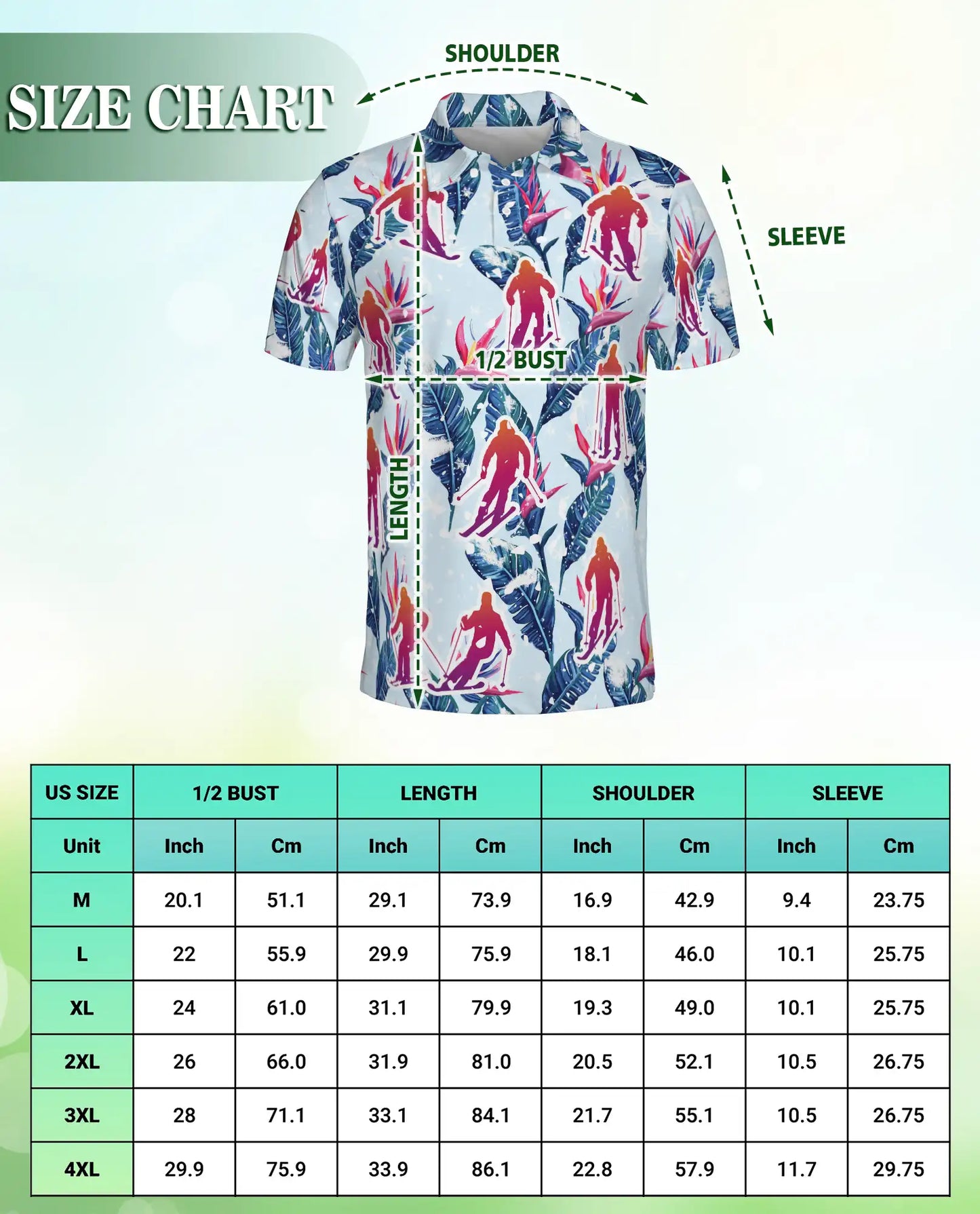 Skiing Tropical 3D Polo Shirt for Men – Floral Winter Vacation Style | Azhobbyshop