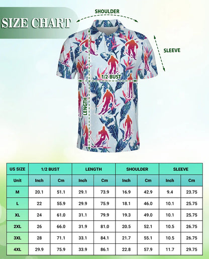Skiing Tropical 3D Polo Shirt for Men – Floral Winter Vacation Style | Azhobbyshop