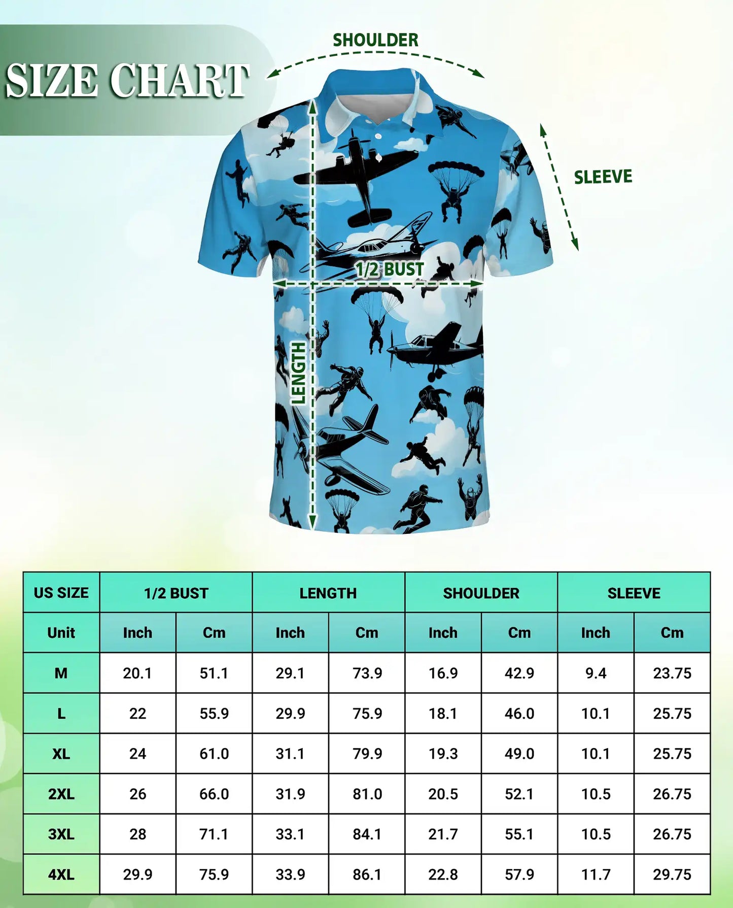 Skydiving Adventure 3D Polo Shirt for Men – Parachute & Airplane Print | Azhobbyshop