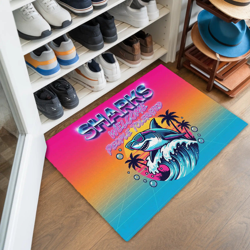 Retro Shark Doormat – Neon Sunset Shark Welcome Mat