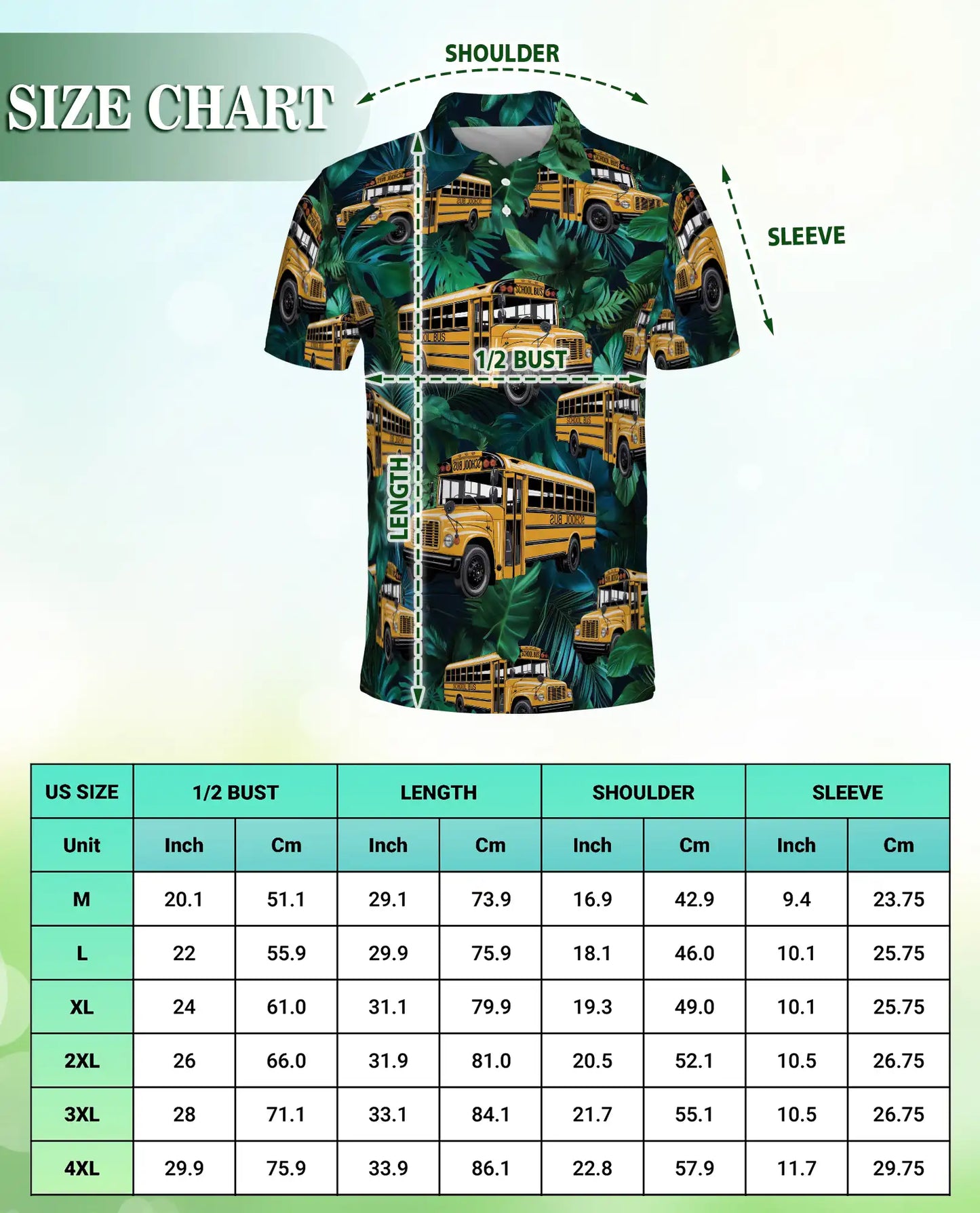 School Bus Hawaiian 3D Polo Shirt for Men – Tropical Driver Style | Azhobbyshop