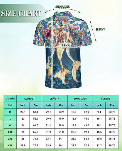 Triple Mermaid Tropical 3D Polo Shirt for Men – Floral Ocean Hawaiian Style | Azhobbyshop
