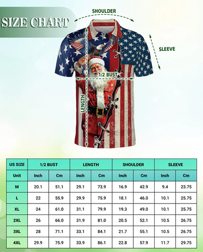 Patriotic Santa Eagle American Flag 3D Polo Shirt | Azhobbyshop