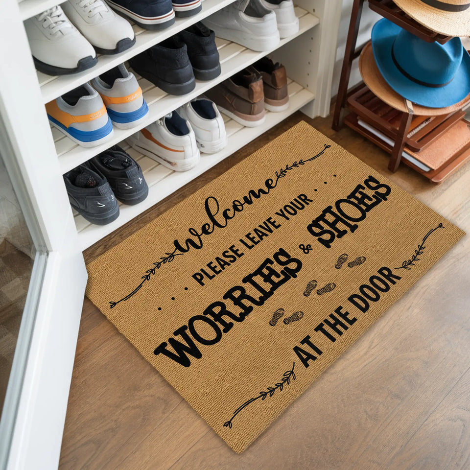 Funny Shoes Off Doormat – Leave Your Worries Welcome Mat