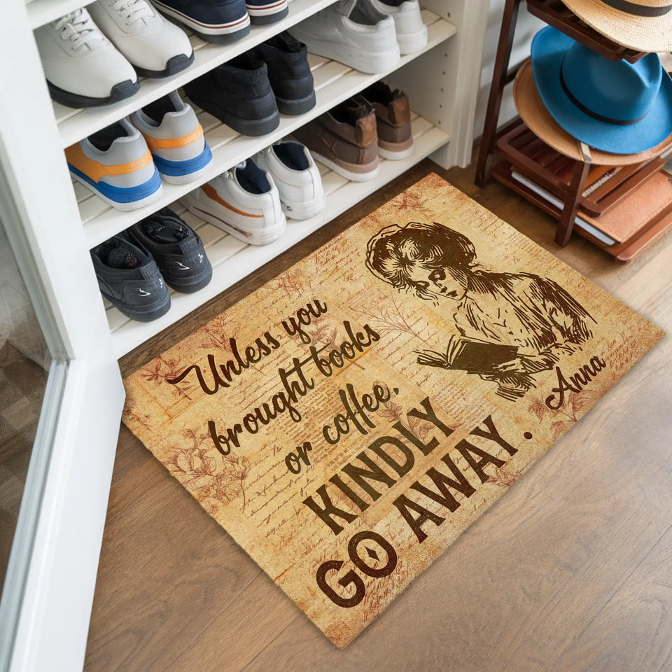 Personalized Book Lover Doormat – Books & Coffee Welcome Mat
