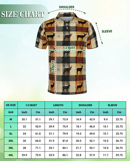 Deer Plaid 3D Polo Shirt for Men – Rustic Hunting Outdoor Style | Azhobbyshop