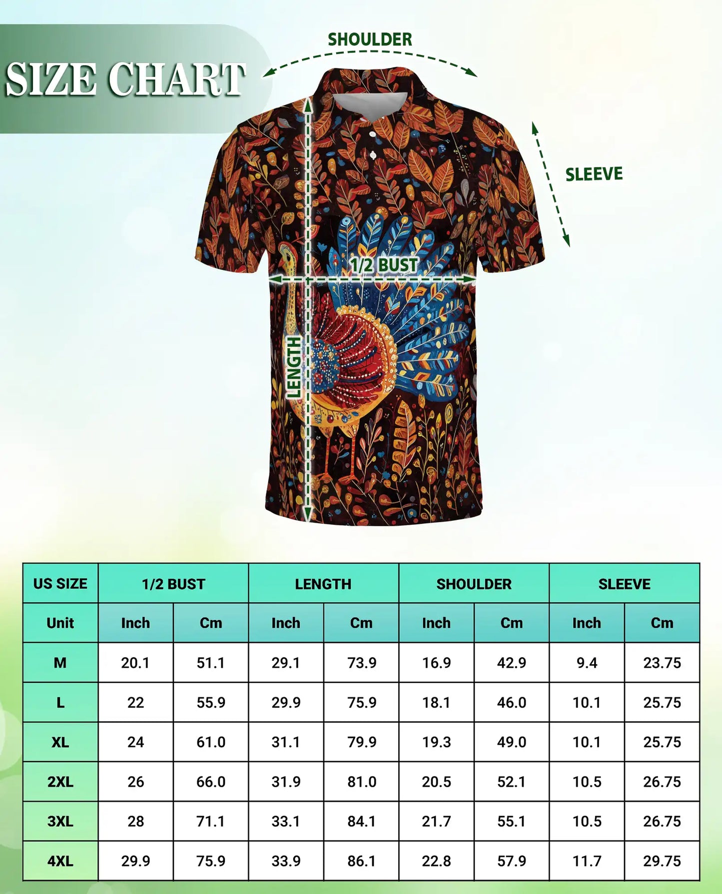 Turkey Autumn Polo Shirt – Fall Harvest Thanksgiving 3D Graphic | Azhobbyshop