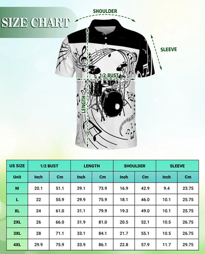 Drum Music 3D Polo Shirt for Men – Drummer Band Musical Style | Azhobbyshop