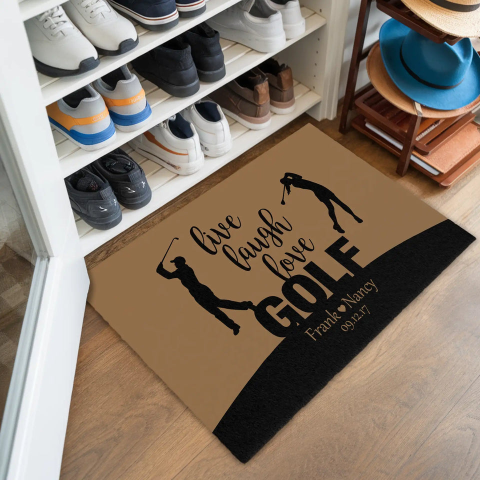 Personalized Golf Couple Doormat – Custom Names Anniversary Mat