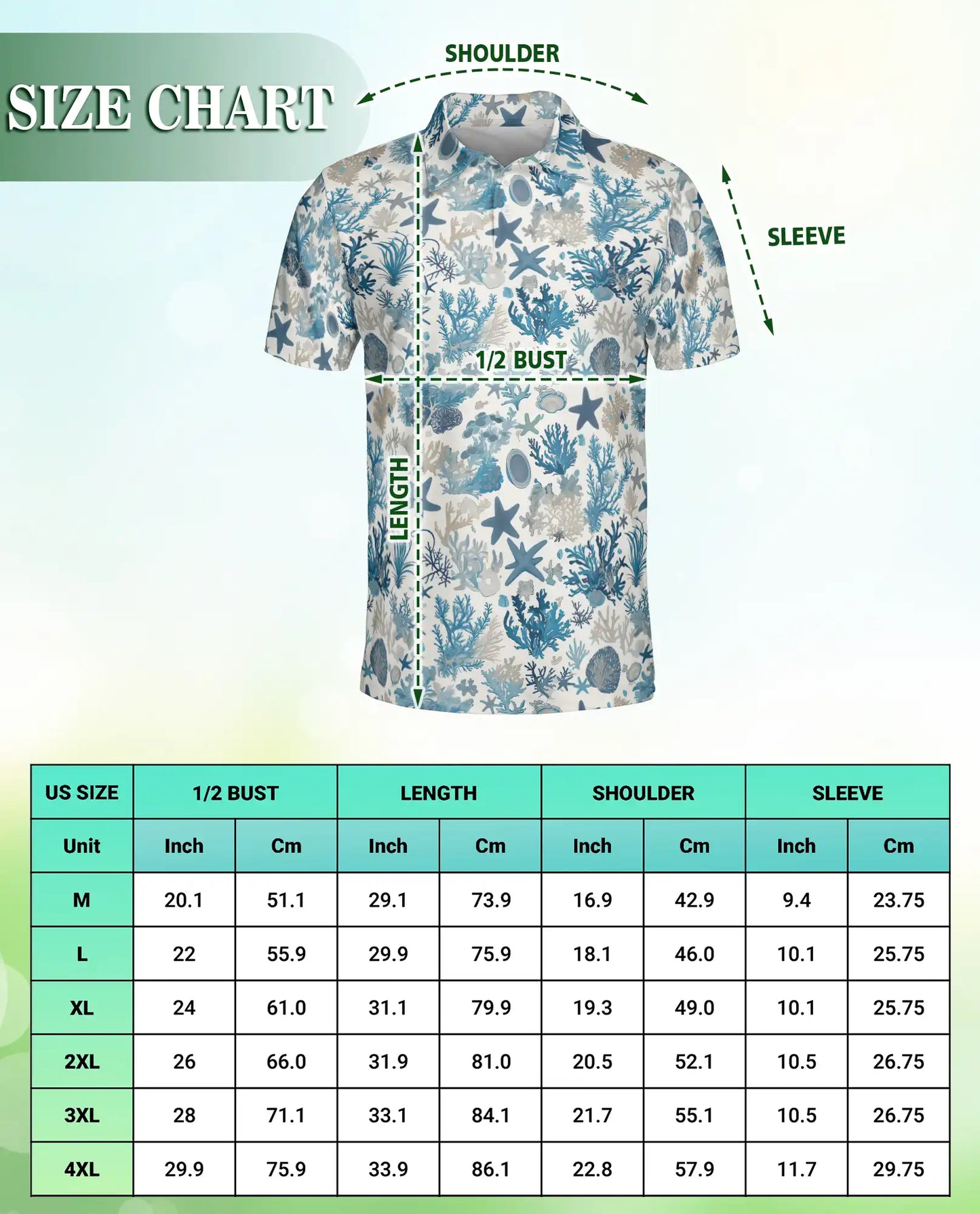 Ocean Coral Starfish 3D Polo Shirt for Men – Coastal Sea Life Hawaiian Style | Azhobbyshop