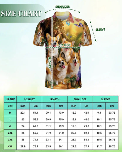Corgi Dog 3D Polo Shirt for Men – Cute Puppy Garden Style | Azhobbyshop