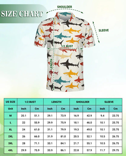 Colorful Shark Pattern Polo Shirt for Shark Lovers | Azhobbyshop