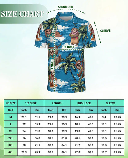 Funny Sloth Hawaiian Polo Shirt- Tropical Beach Sloth Shirt | Azhobbyshop