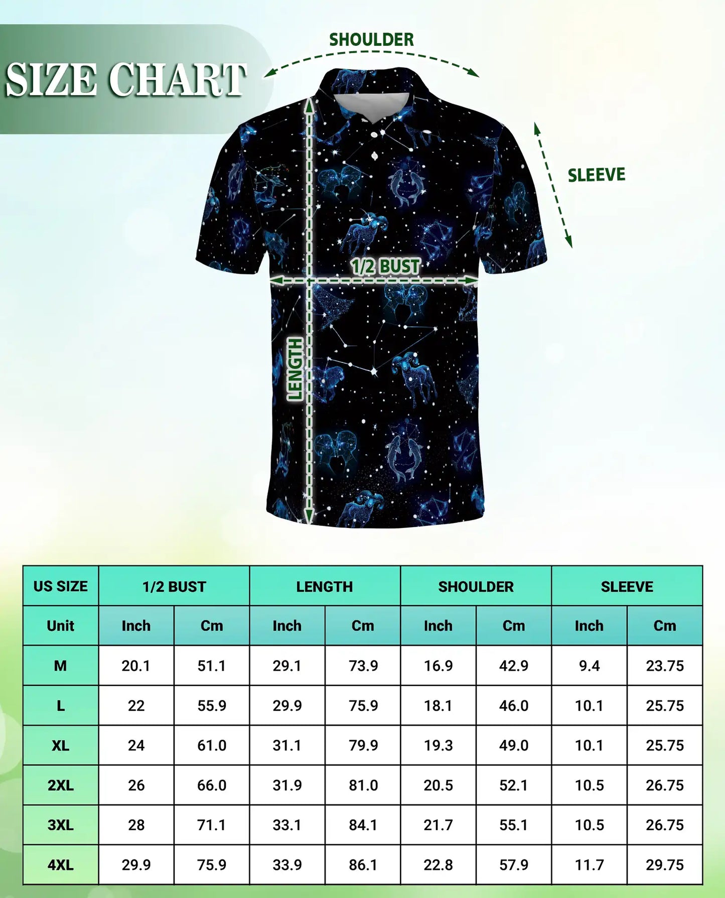Zodiac Constellation Polo Shirt – Astrology Star Sign Galaxy Print | Azhobbyshop