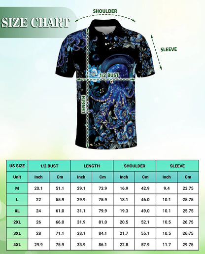 Blue Octopus Floral Polo Shirt – Ocean Sea Life Art Print | Azhobbyshop