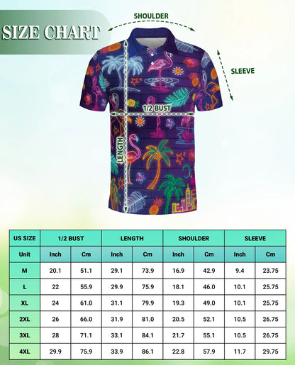 Neon Flamingo 3D Polo Shirt for Men – Tropical Night Glow Print | Azhobbyshop
