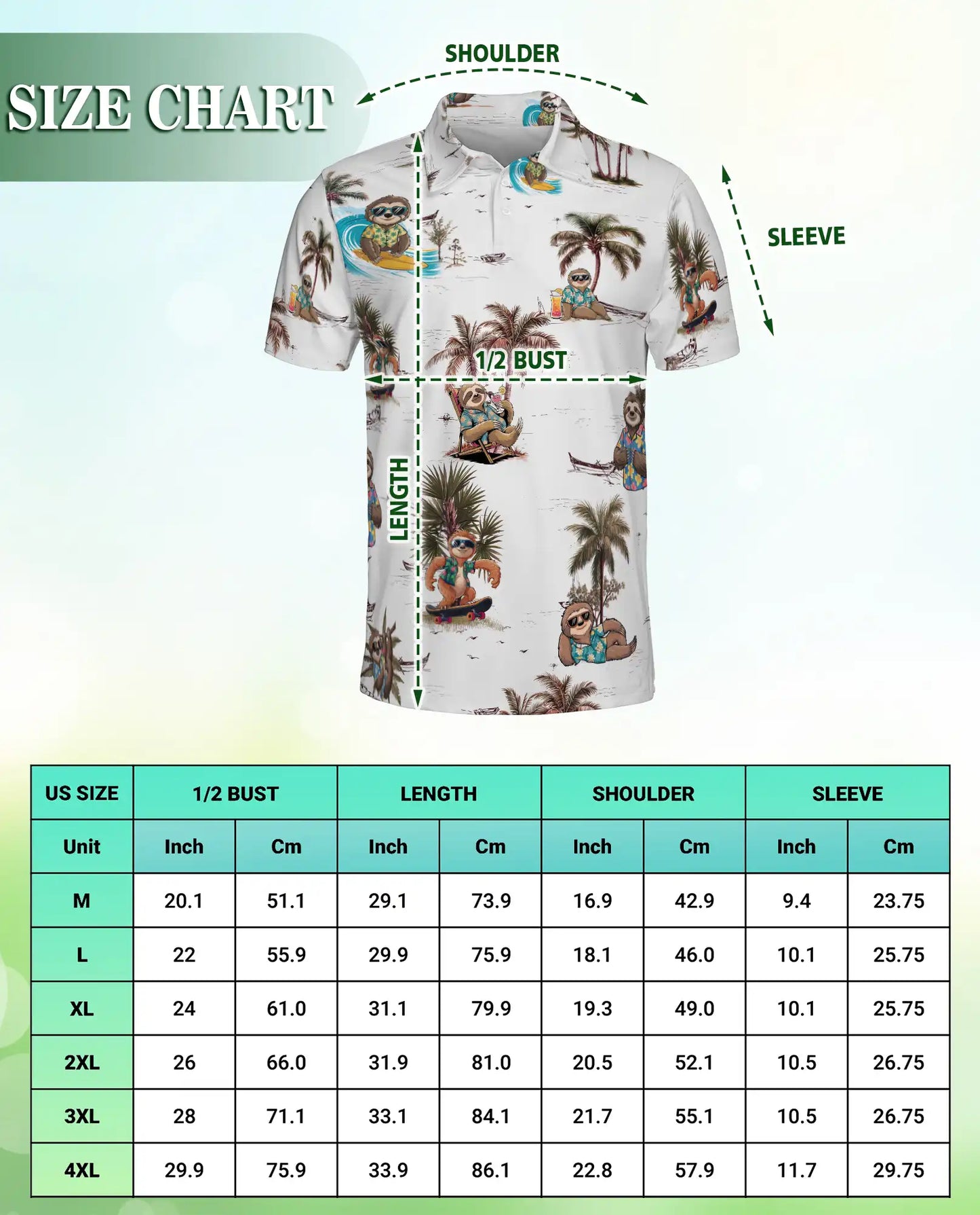 Sloth Hawaiian 3D Polo Shirt for Men – Funny Tropical Beach Style | Azhobbyshop