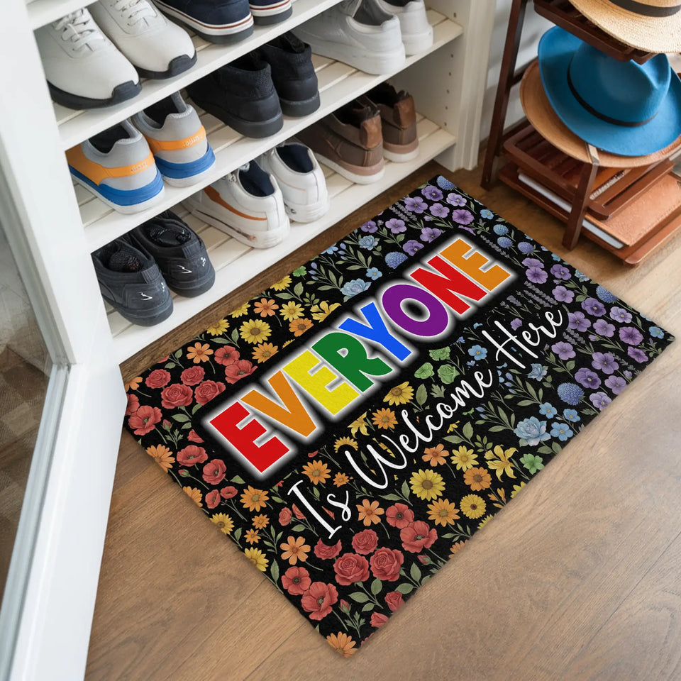 Rainbow Wildflower Doormat – Everyone Is Welcome Here Mat