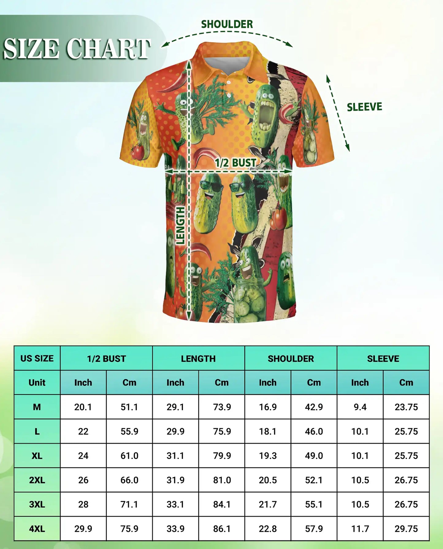 Funny Pickle Cartoon 3D Polo Shirt for Men – Cute Cucumber Humor Design | Azhobbyshop