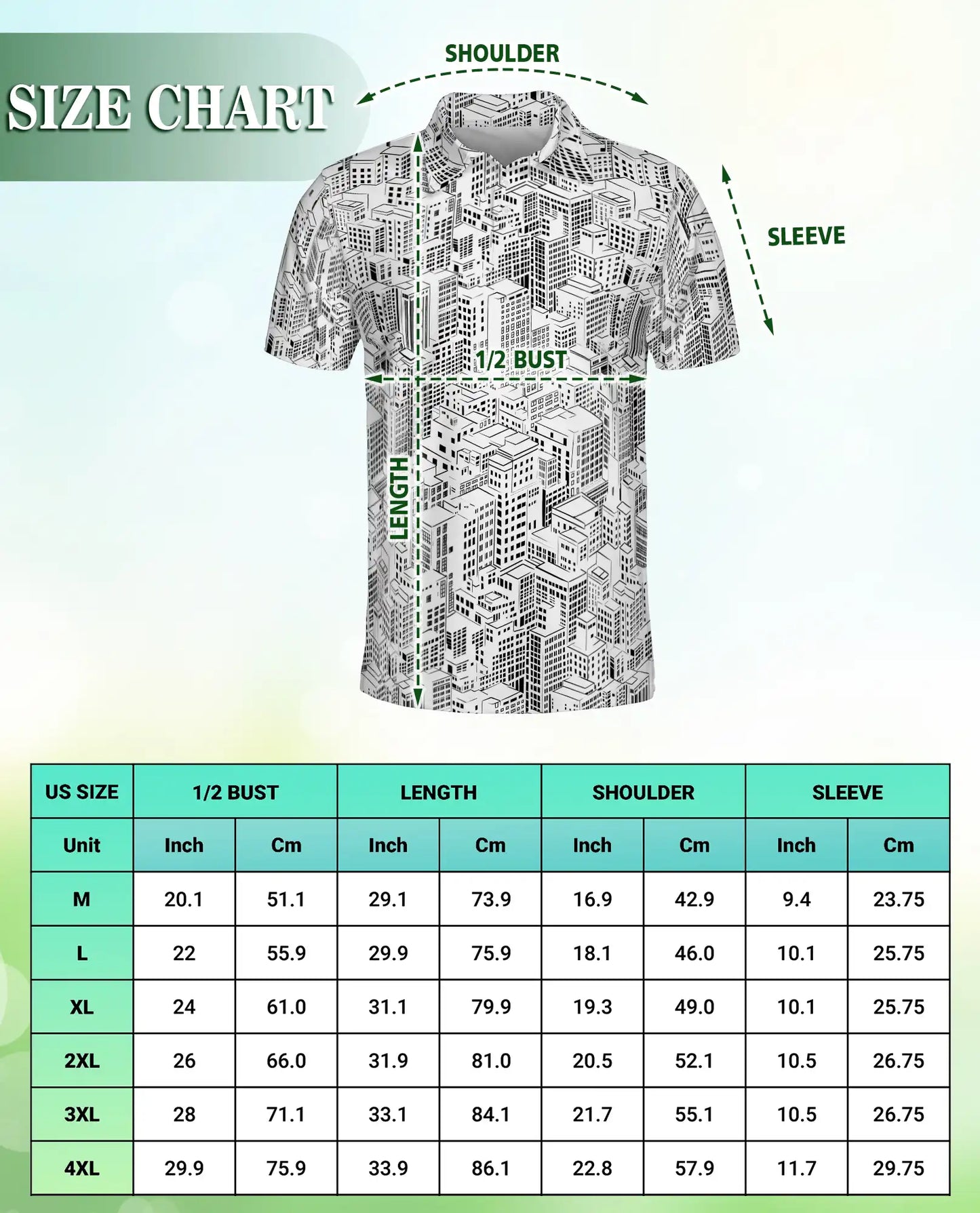 City Buildings 3D Polo Shirt for Men – Black & White Urban Architecture Print | Azhobbyshop
