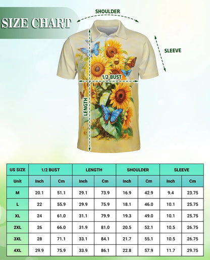 Sunflower Butterfly 3D Polo Shirt for Men – Floral Nature Summer Style | Azhobbyshop