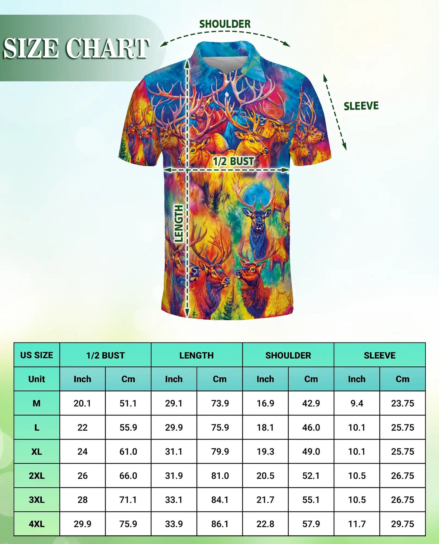 Colorful Elk Moose 3D Polo Shirt for Men – Psychedelic Wildlife Art Print | Azhobbyshop