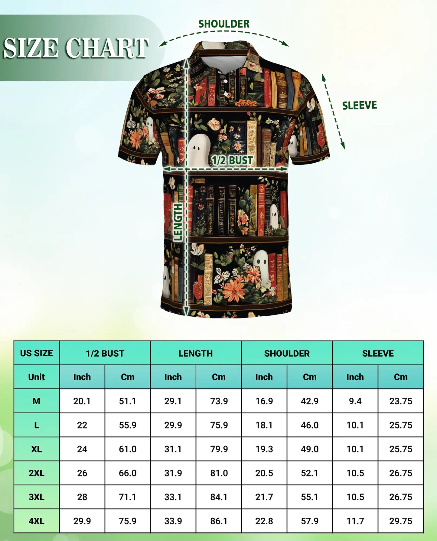 Library Ghost 3D Polo Shirt for Men – Spooky Book Lover Style | Azhobbyshop