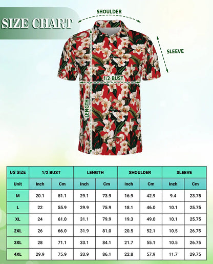 Orchid Ginger 3D Polo Shirt for Men – Tropical Floral Red Print | Azhobbyshop