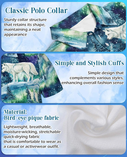 Arctic Wolf Aurora 3D Polo Shirt for Men – Northern Lights Winter Scene | Azhobbyshop