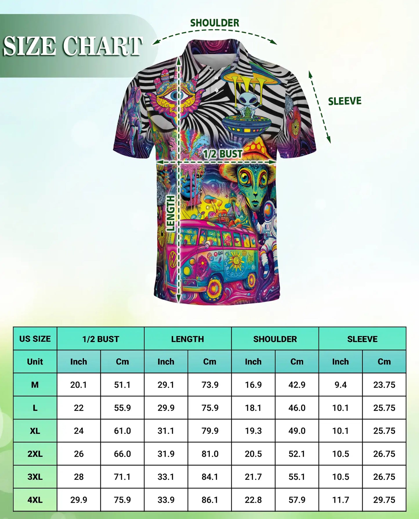 Psychedelic Alien 3D Polo Shirt for Men – Trippy UFO & Hippie Van Print | Azhobbyshop
