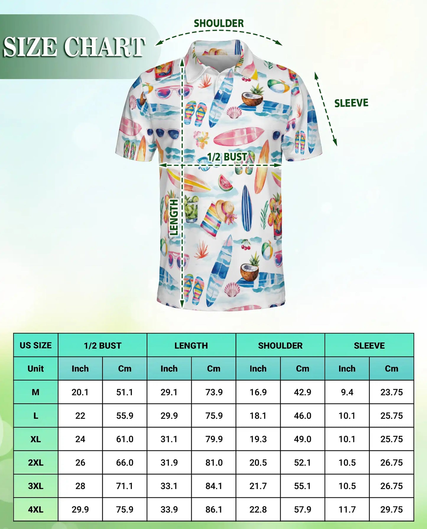 Beach Summer Vibes 3D Polo Shirt for Men – Surf, Sunglasses & Tropical Print | Azhobbyshop