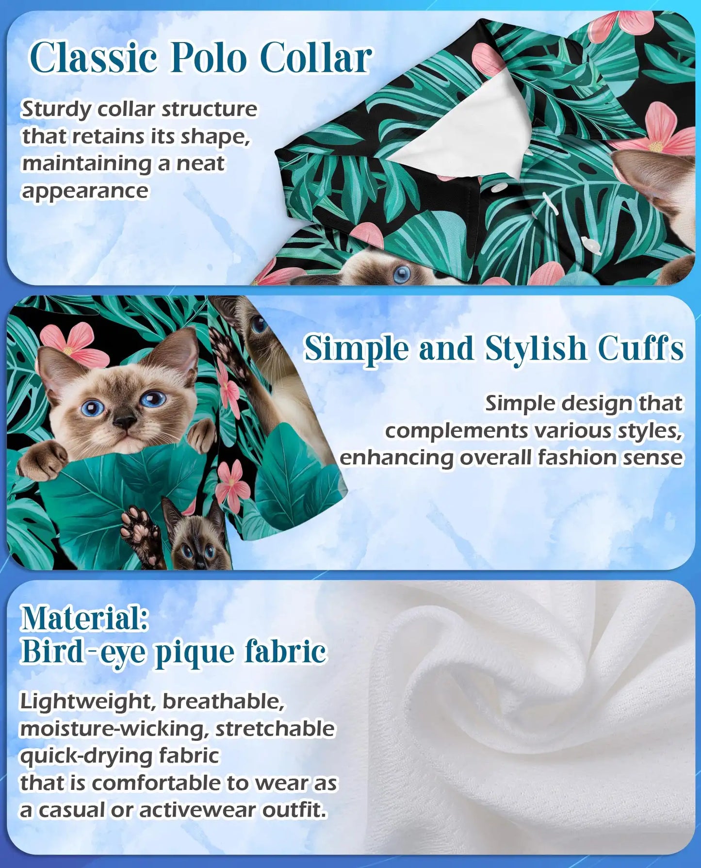 Siamese Cat Tropical Polo Shirt – Cute Hawaiian Cat Floral Design | Azhobbyshop