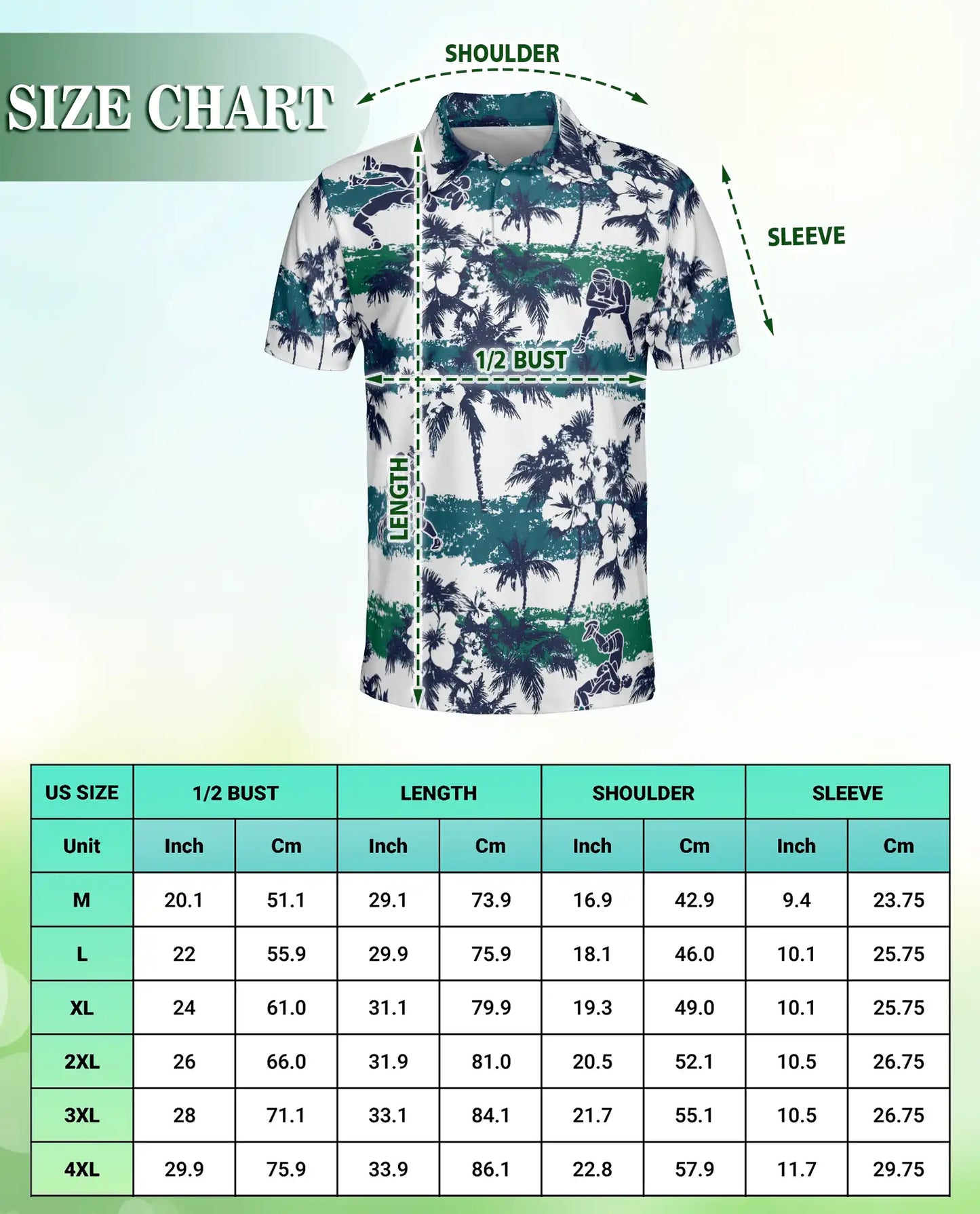 Wrestling Hawaiian 3D Polo Shirt for Men – Blue Green Tropical Beach Style | Azhobbyshop