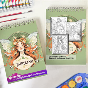 Fairyland Spiral Bound Coloring Book, Delight in 30 Shimmering Coloring Pages, Featuring Fairies with Glittering Wings and Delicate Fairy Dust