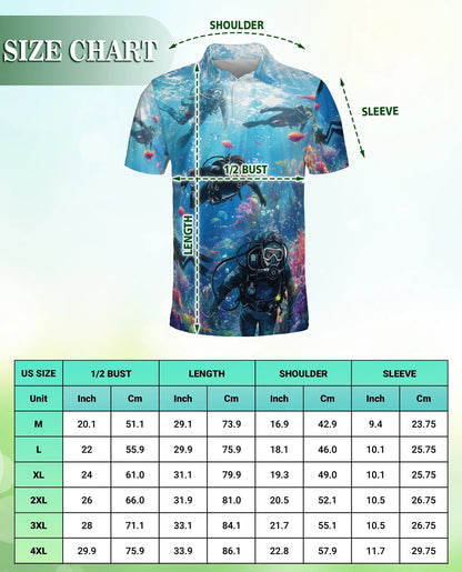 Scuba Diving 3D Polo Shirt for Men – Ocean Adventure Diver Style | Azhobbyshop