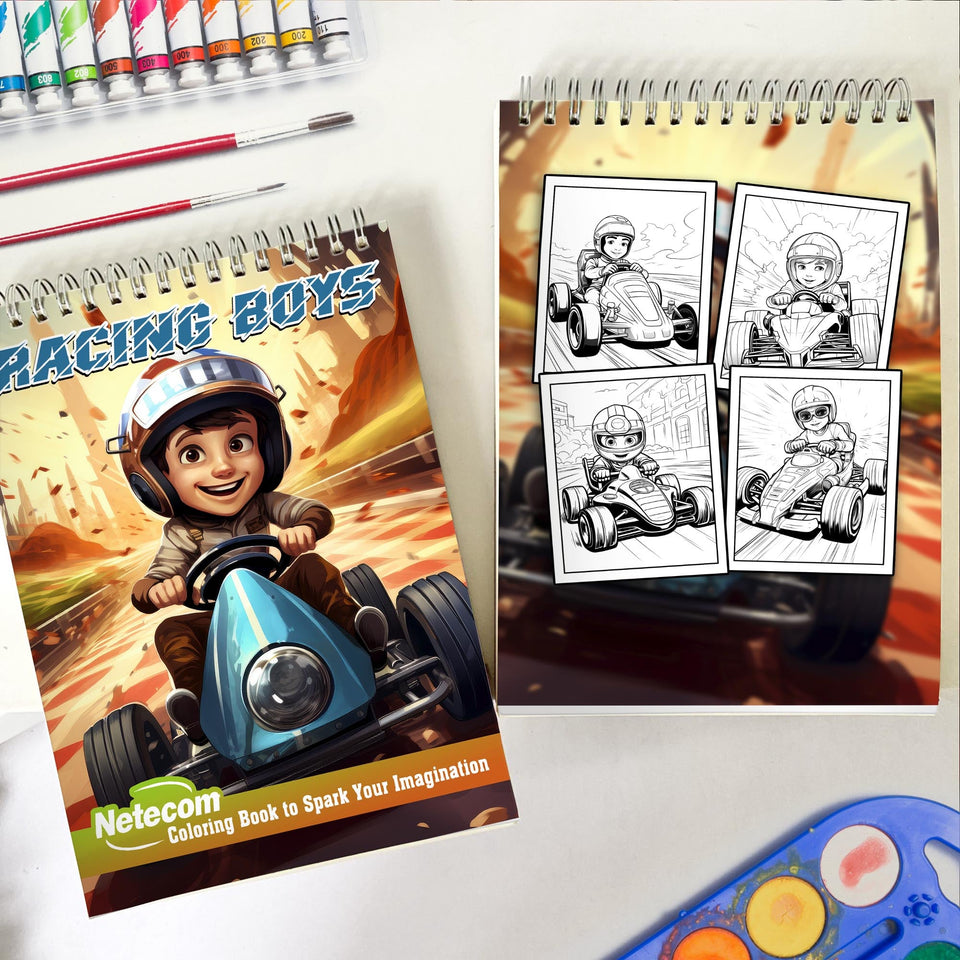 Racing Boys Spiral Bound Coloring Book, Engage with 30 Captivating Racing Boys Coloring Pages for an Adrenaline-Fueled Experience