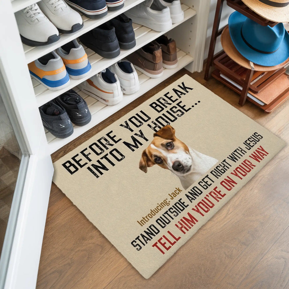 Personalized Funny Dog Doormat – Custom Photo & Pet Name Mat