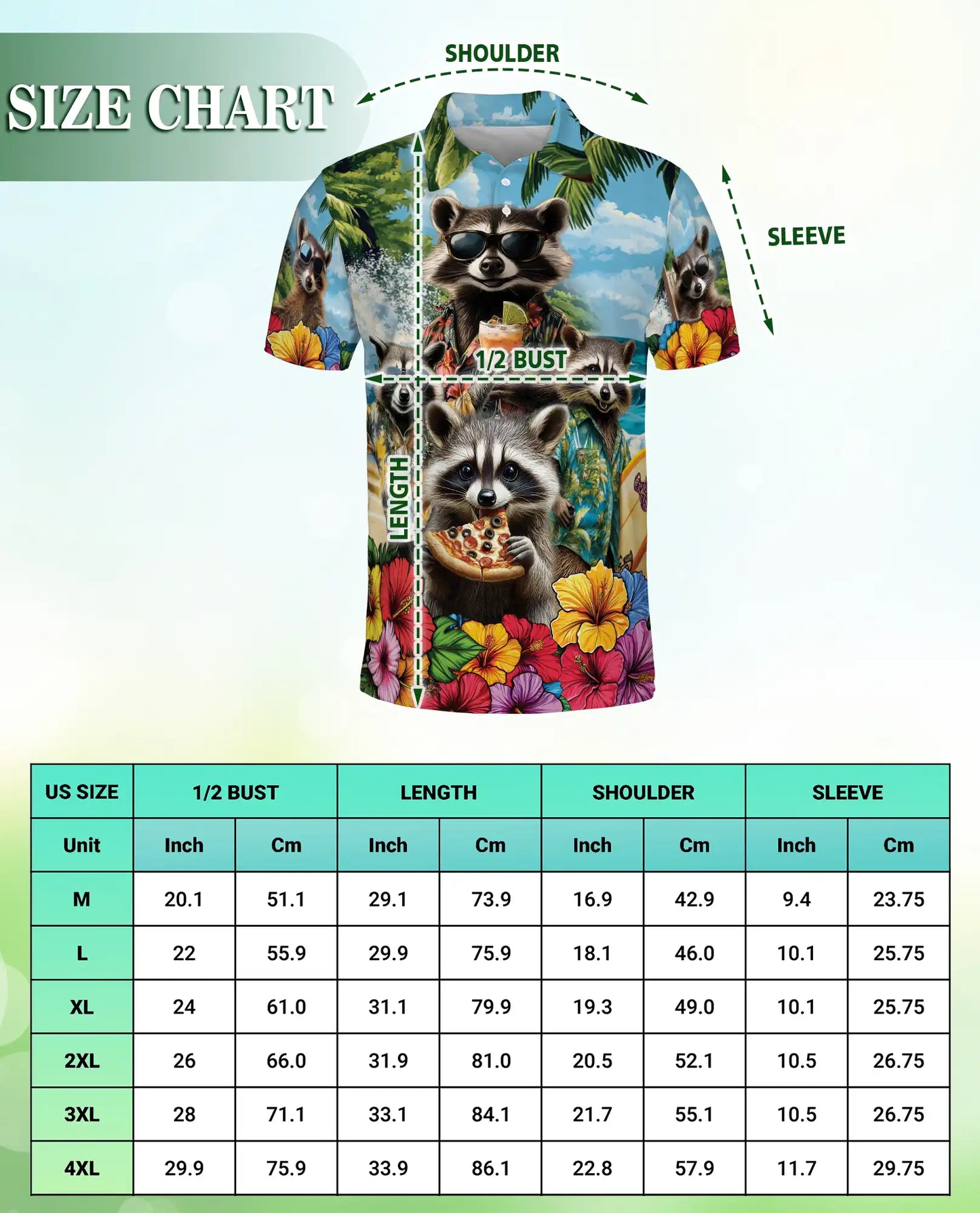 Raccoon Tropical Hawaiian Polo Shirt | Azhobbyshop