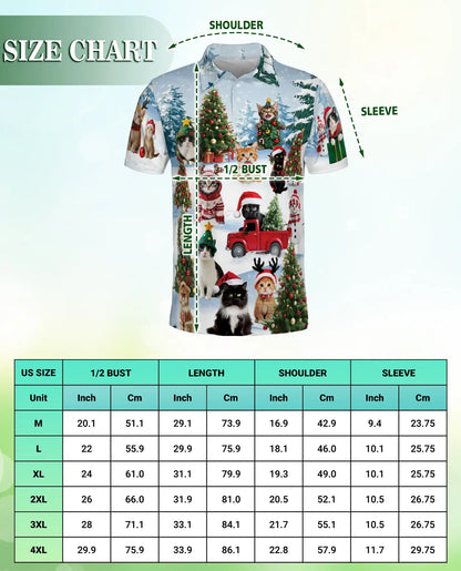 Cat Christmas Santa Polo Shirt – Cute Kitten Holiday Tree Snow 3D Print | Azhobbyshop