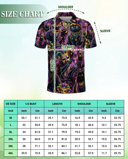 Mardi Gras Black Cat Hawaiian Polo Shirt – Carnival Mask Cat Shirt | Azhobbyshop
