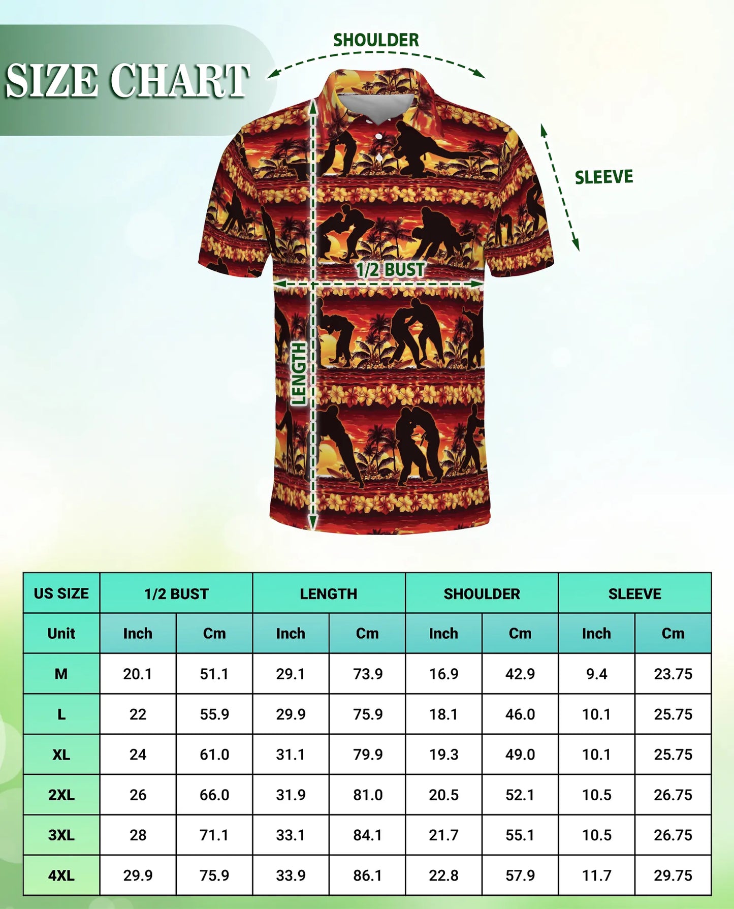 Judo 3D Polo Shirt for Men – Hawaiian Sunset Martial Arts Style | Azhobbyshop