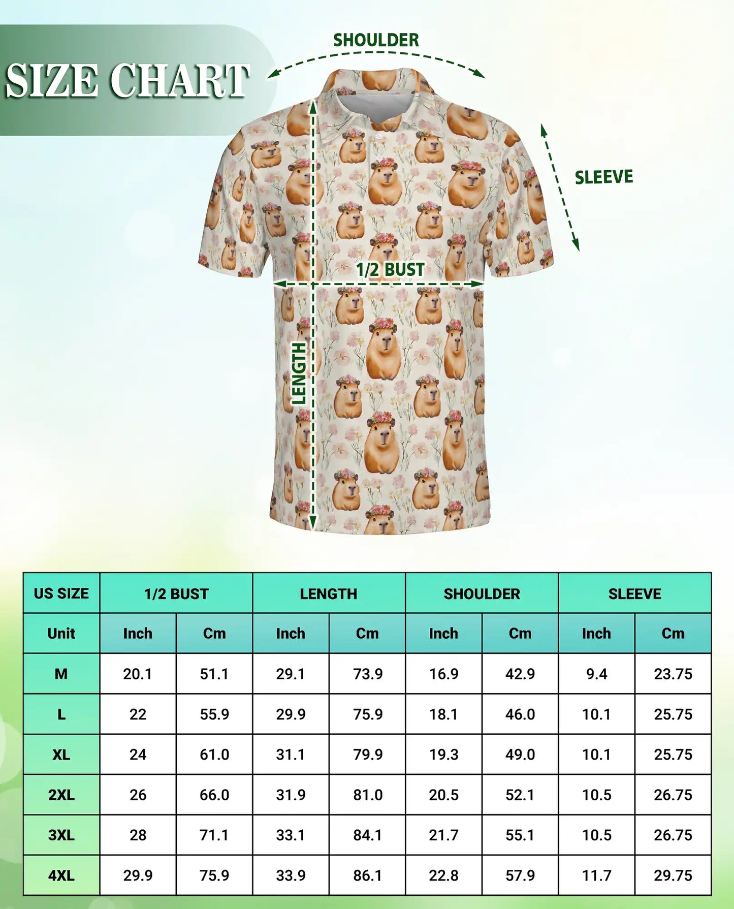 Cute Capybara Floral 3D Polo Shirt for Men – Funny Animal Pattern | Azhobbyshop
