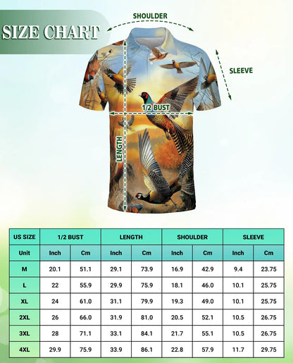 Pheasant Hunting 3D Polo Shirt for Men – Wildlife Bird Outdoor Style | Azhobbyshop