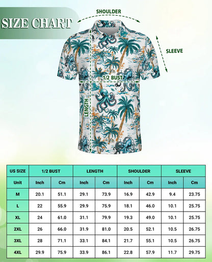 Octopus Tropical 3D Polo Shirt for Men – Hawaiian Style | Azhobbyshop