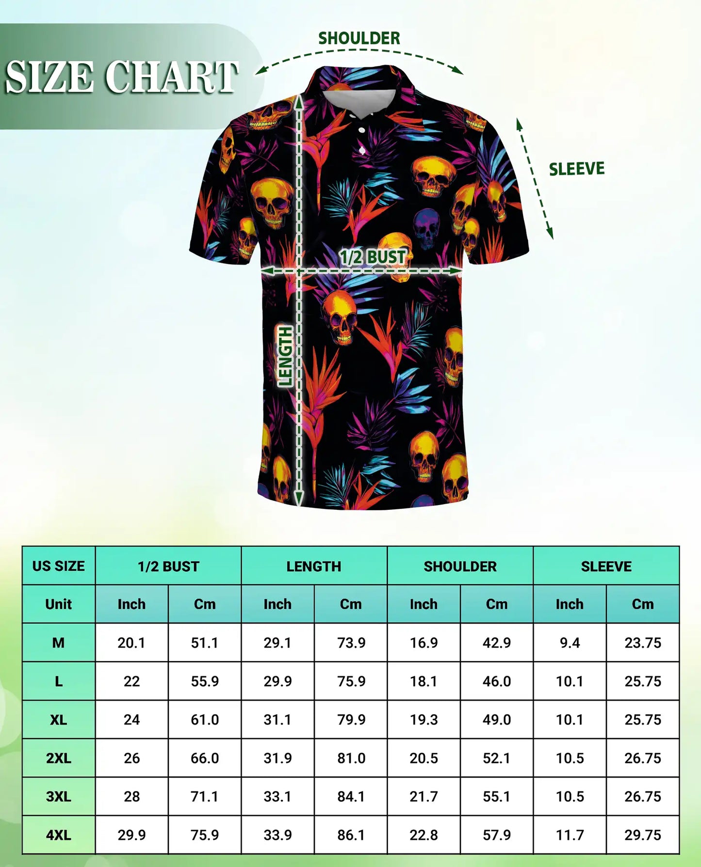 Colorful Skull Spooky Polo Shirt – Neon Tropical Skull Print | Azhobbyshop